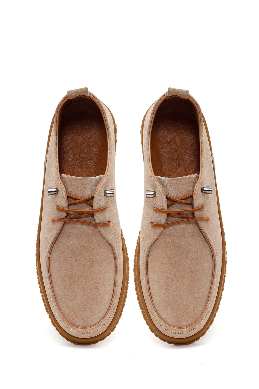 Women's Beige Lace-up Suede Leather Comfort Shoes