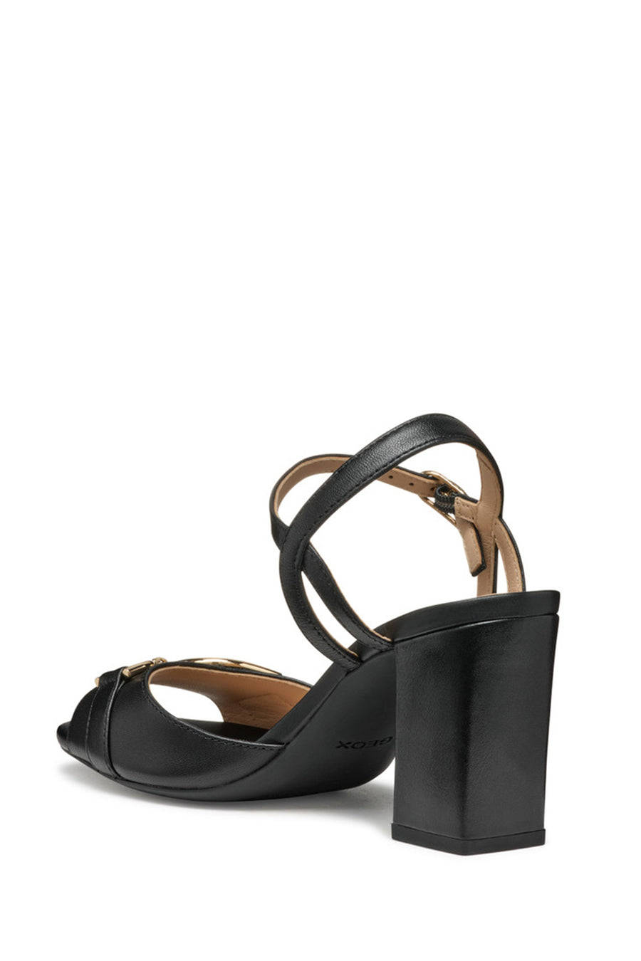Geox Women Black D New Eraklia 80 Ankle Buckle Thick Heel Leather Sandal