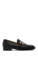 Women's Black Buckle Detailed Leather Masculine Loafer | Derimod