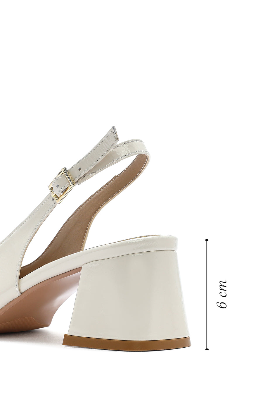 Women's Beige Ankle Buckle Open Back Low Thick Heel Patent Leather Shoes