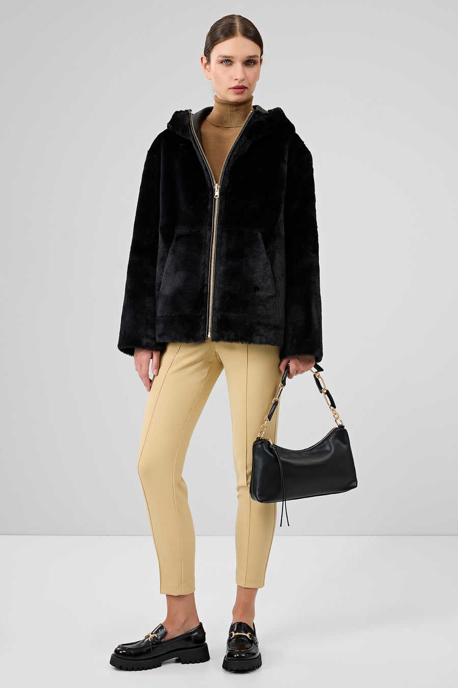 Gardena Women's Black Double-Sided Teddy Coat