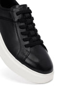 Men's Black Lace-Up Thick-Soled Leather Sneaker | Derimod