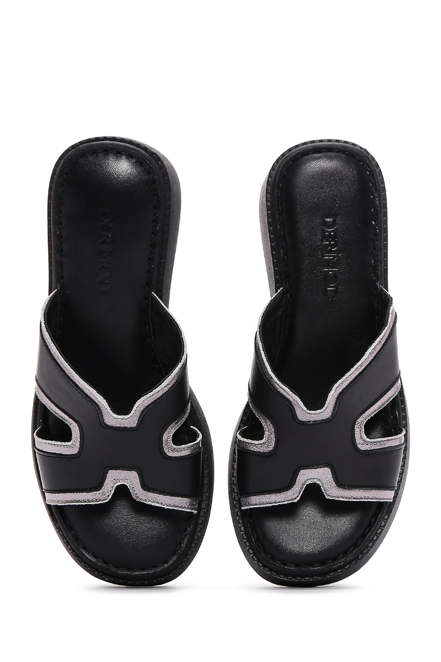 Women's Black Leather Wedge Heel Comfort Slippers