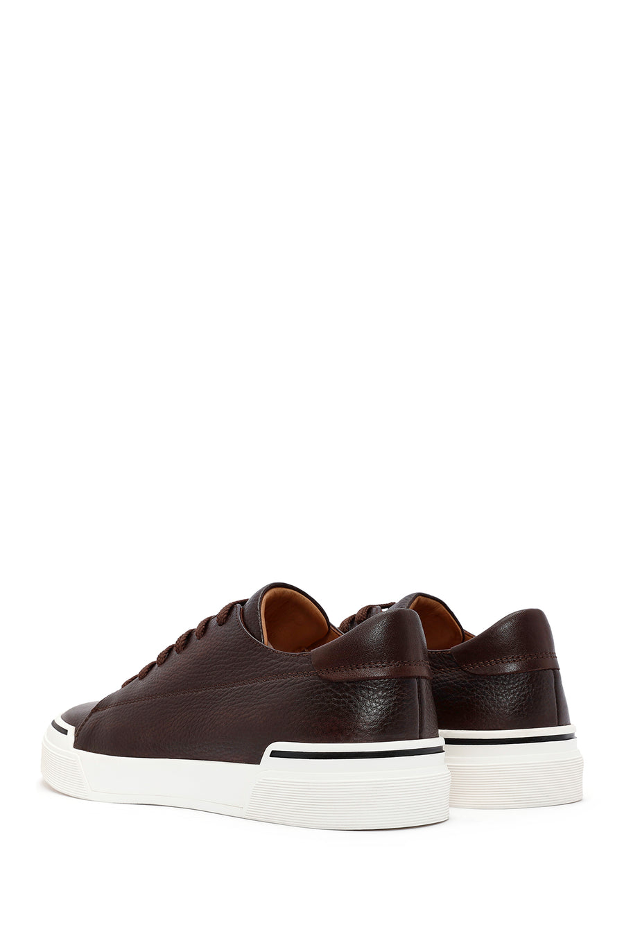 Men's Brown Lace-Up Leather Sneakers