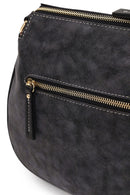 Woman Black Long-Strap Nubuck Crossbody Bag | Derimod