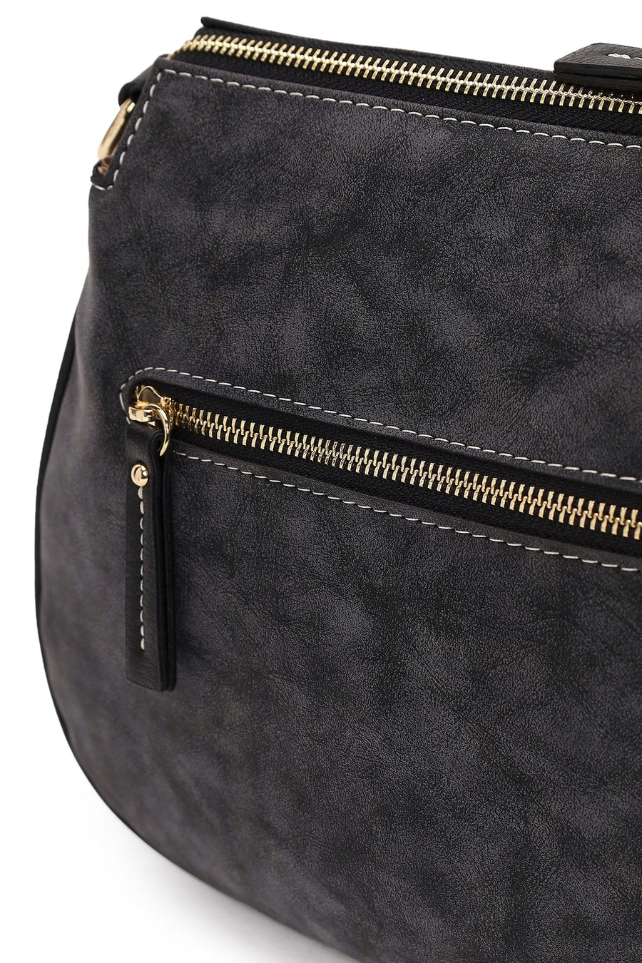 Woman Black Long-Strap Nubuck Crossbody Bag