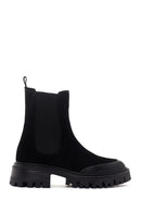 Women's Black Thick Sole Suede Leather Chelsea Boots | Derimod