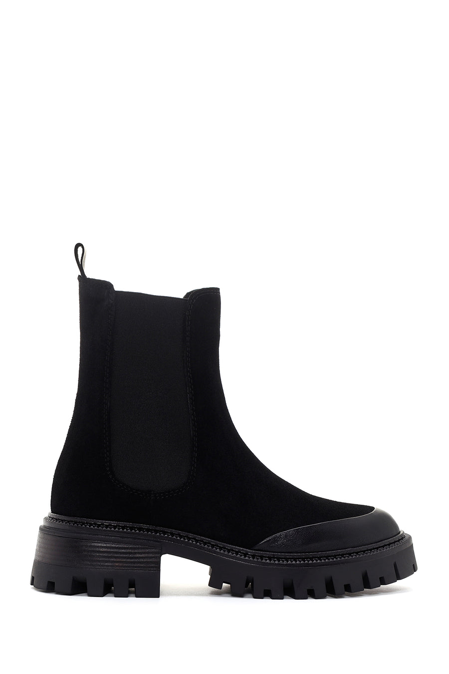 Women's Black Thick Sole Suede Leather Chelsea Boots 24WFD150610 | Derimod