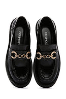 Women's Black Chain Detailed Leather Masculine Loafer | Derimod