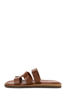 Woman Brown Strapped Leather Slipper | Derimod