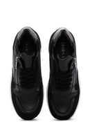 Women's Black Lace-Up Zipper Detailed Wedge Heel Leather Sneakers | Derimod