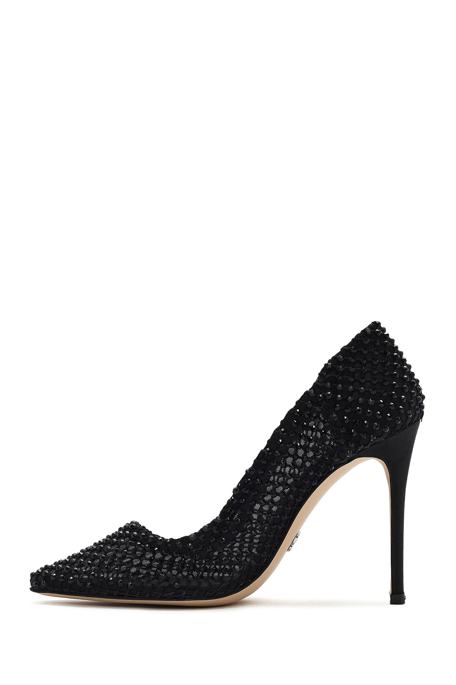 Woman Black Embellished High Thin-Heeled Leather Stiletto