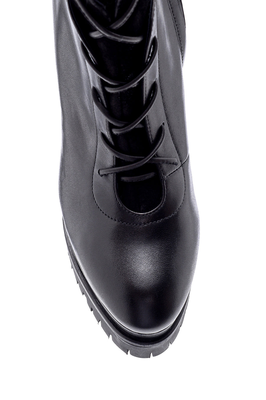 Women's Leather Lace Detailed Heeled Boots