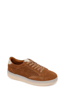 Woman Tan Lace-Up Suede Leather Sneaker | Derimod