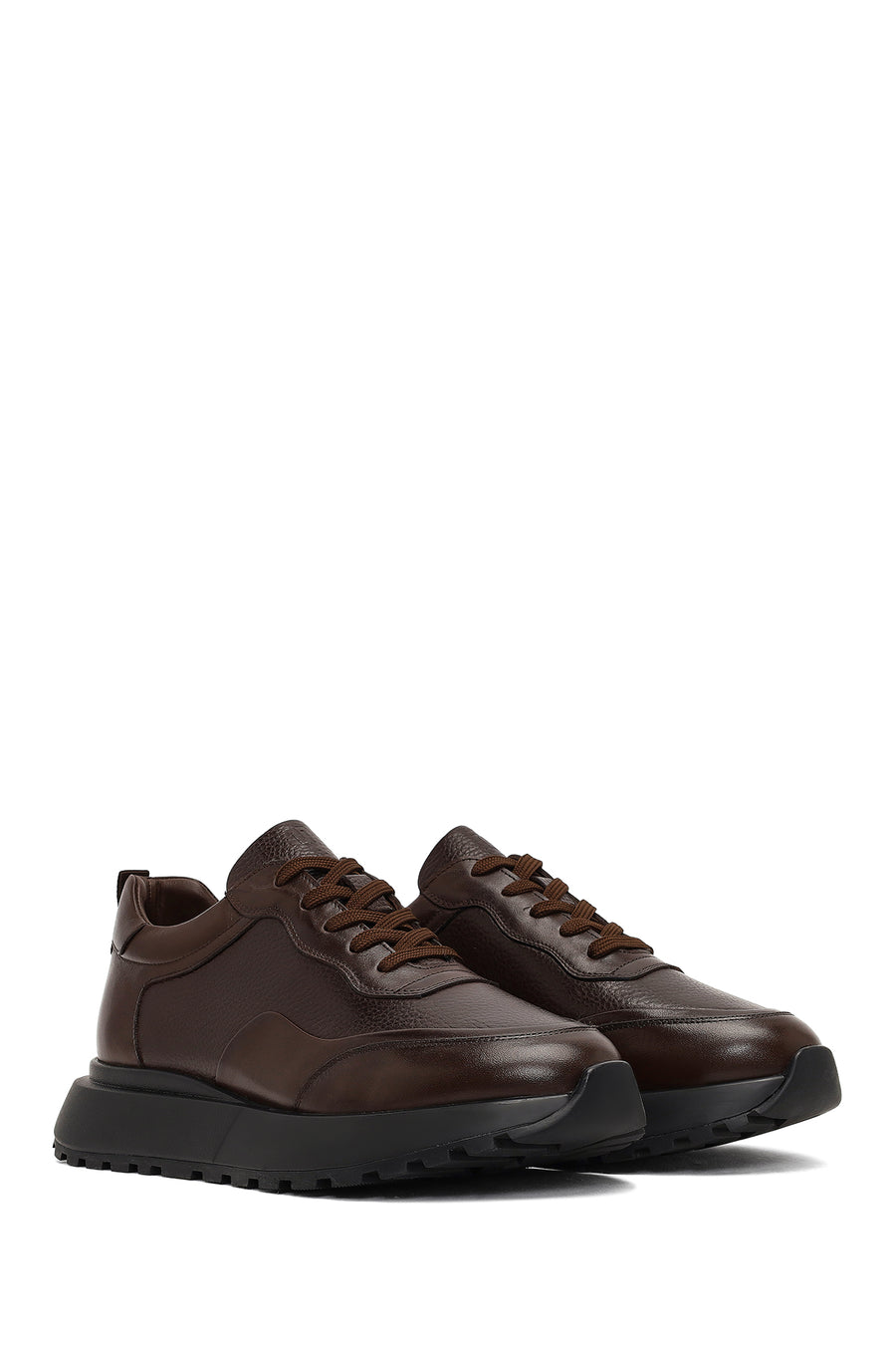 Men's Brown Lace-Up Thick-Soled Leather Sneaker
