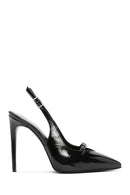 Women's Black Ankle Strap Open Back Thin Heeled Patent Leather Shoes | Derimod