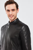 Jackson Men's Black Slim-Fit Sports Leather Coat | Derimod
