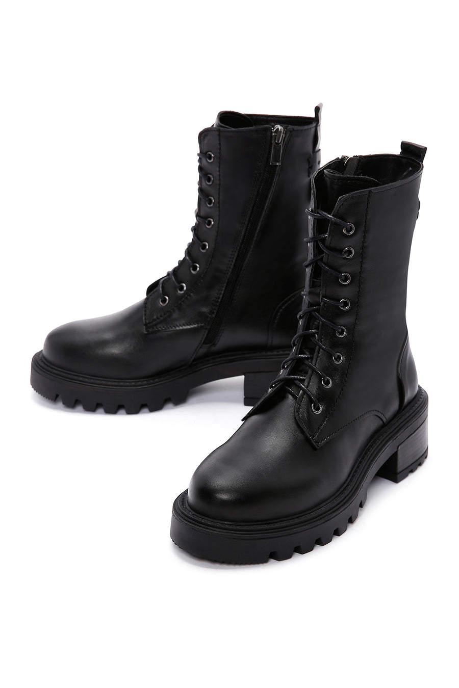 Women's Black Leather Zippered Boots