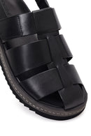 Men's Black Leather Sandals | Derimod