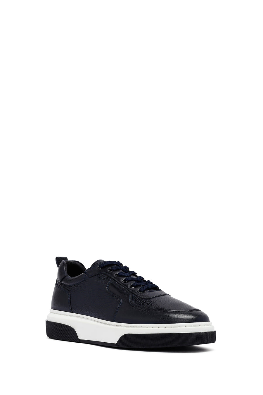 Erkek Lacivert Bağcıklı Kalın Tabanlı Deri Sneaker