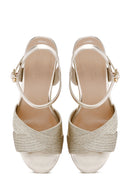 Women's Gold Ankle Strap Metallic Wedge Heel Espadrilles | Derimod