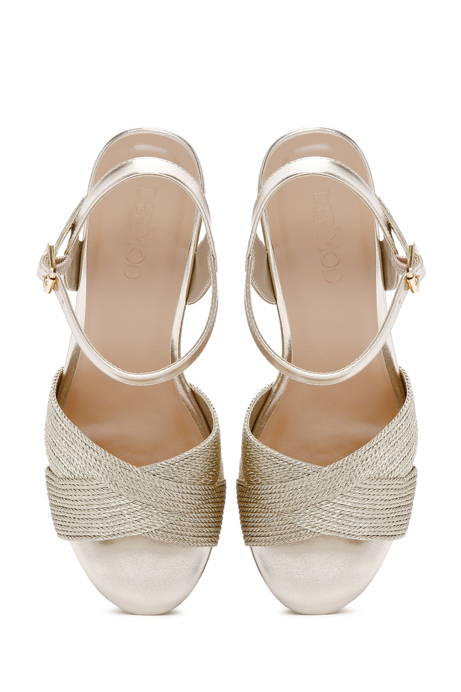 Women's Gold Ankle Strap Metallic Wedge Heel Espadrilles