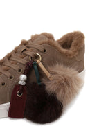 Woman Mink Lace-Up Charm Suede Teddy Leather Sneaker | Derimod