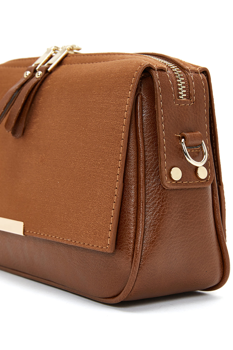 Woman Tan Chain-Strap Suede Crossbody Bag