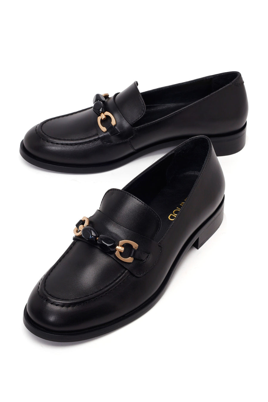 Woman Black Buckled Leather Masculine Loafer