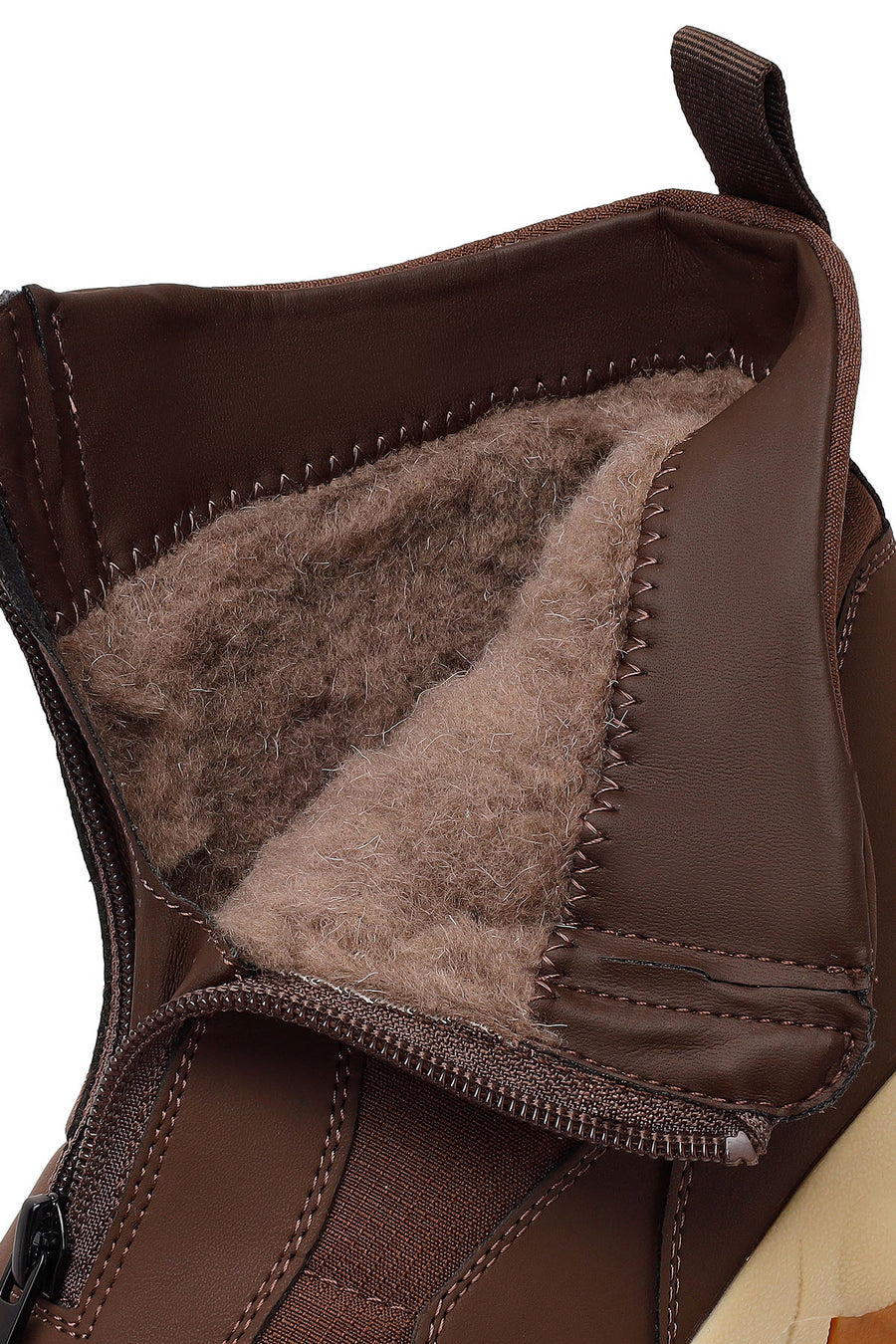 Woman Brown Zip Closure Thick-Soled Fabric Boots