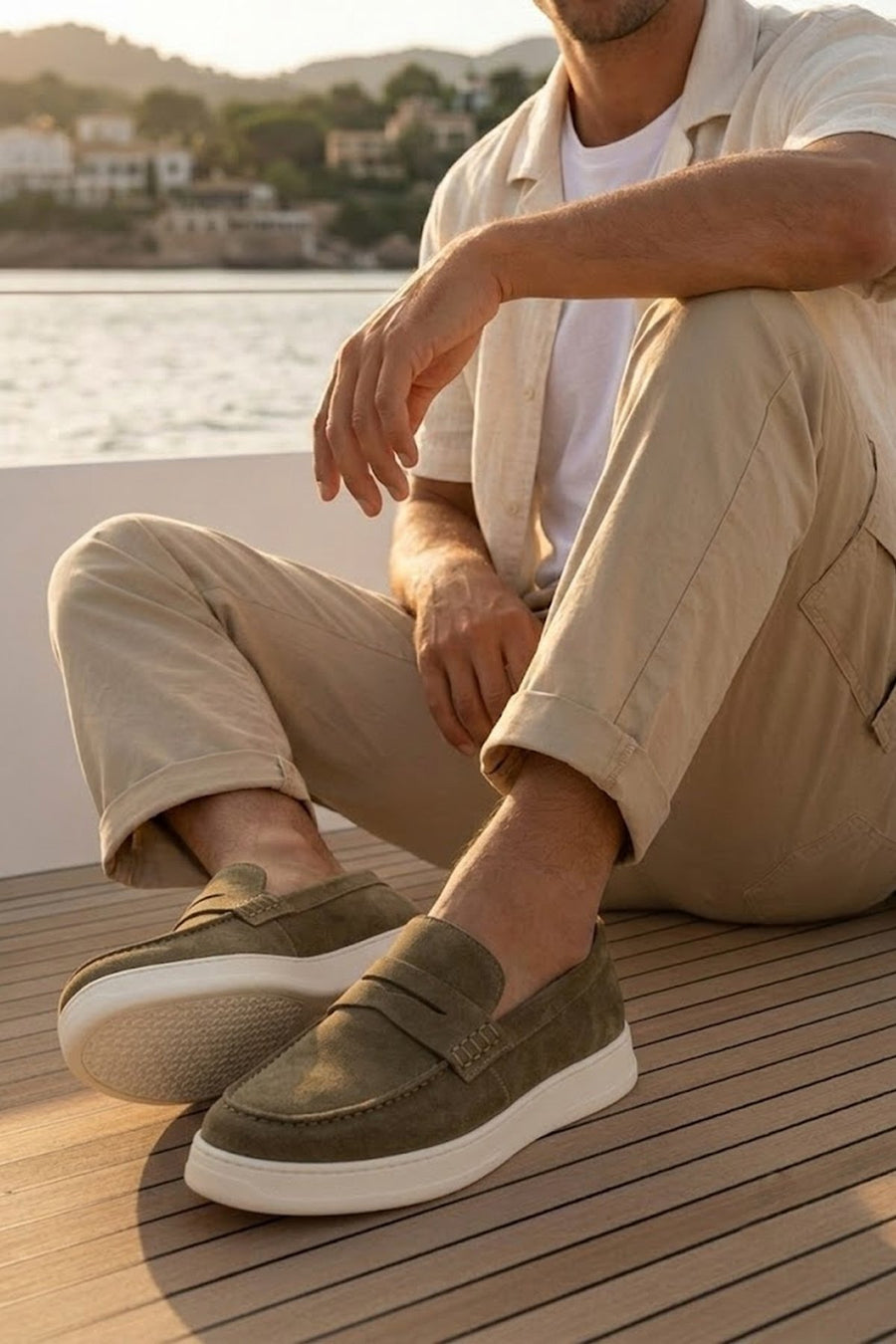 Erkek Haki Süet Deri Casual Loafer