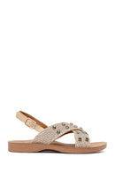 Women's Beige Stone Straw Sandals | Derimod