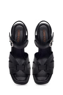 Women's Black Ankle Buckle Thick Heel Leather Sandals | Derimod