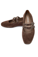 Women's Mink Double Buckle Suede Leather Ballet Flat | Derimod