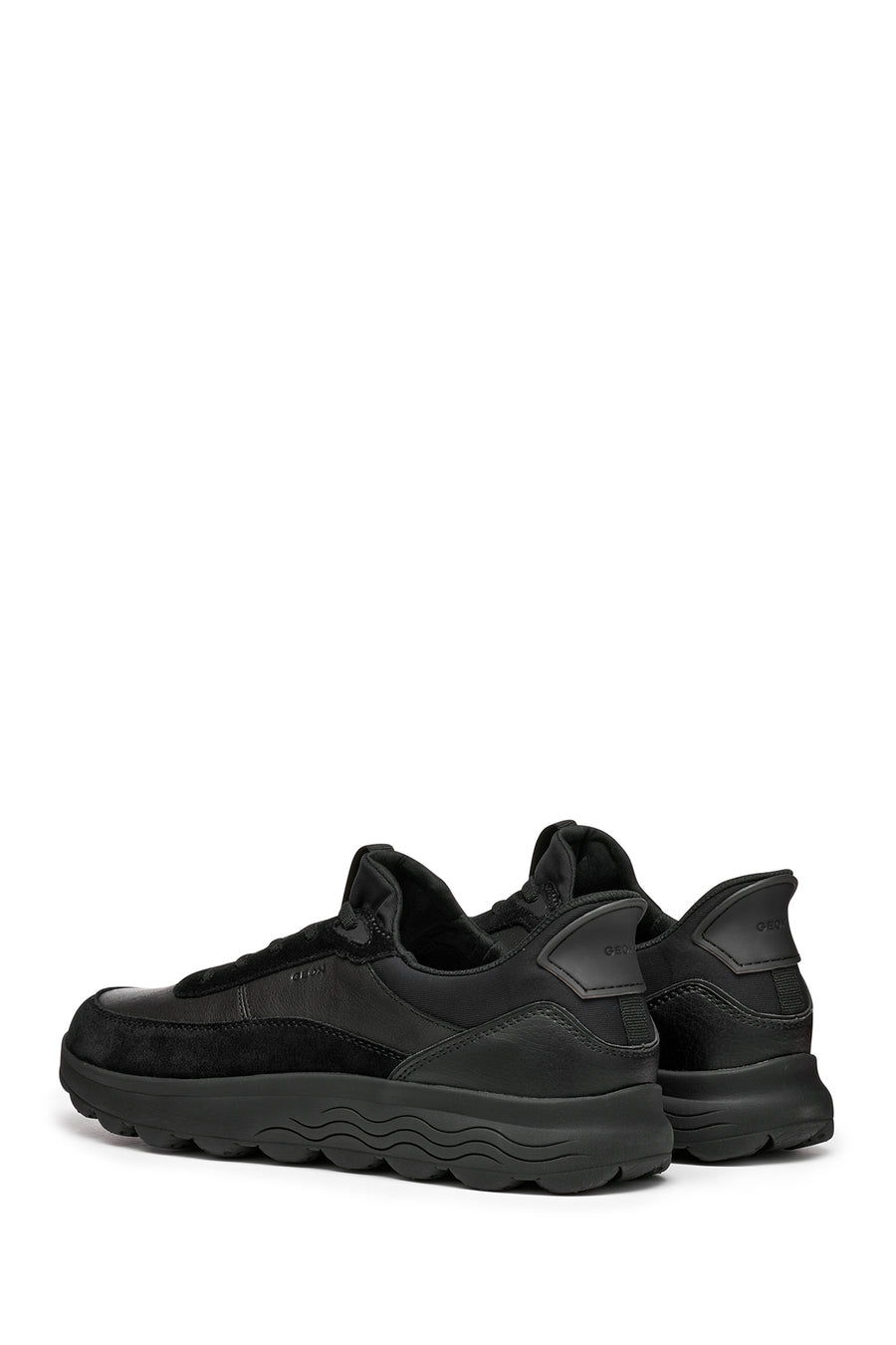 Geox Men Black U Spherica Plus A - Nappa+Suede Lace-Up Thick-Soled Suede Sneaker