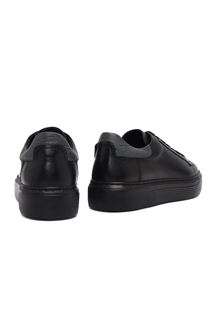Men's Black Lace-Up Thick Sole Leather Sneakers