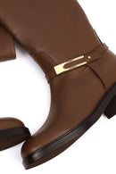 Women's Brown Buckled Leather Boot | Derimod