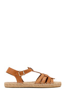 Woman Tan Ankle-Strap Buckled Leather Espadrilles Sandal | Derimod