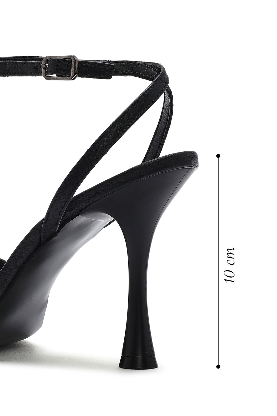Women's Black Ankle Strap Thin High Heel Patterned Leather Sandals