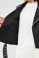 Lady Women's Black Short Leather Jacket | Derimod