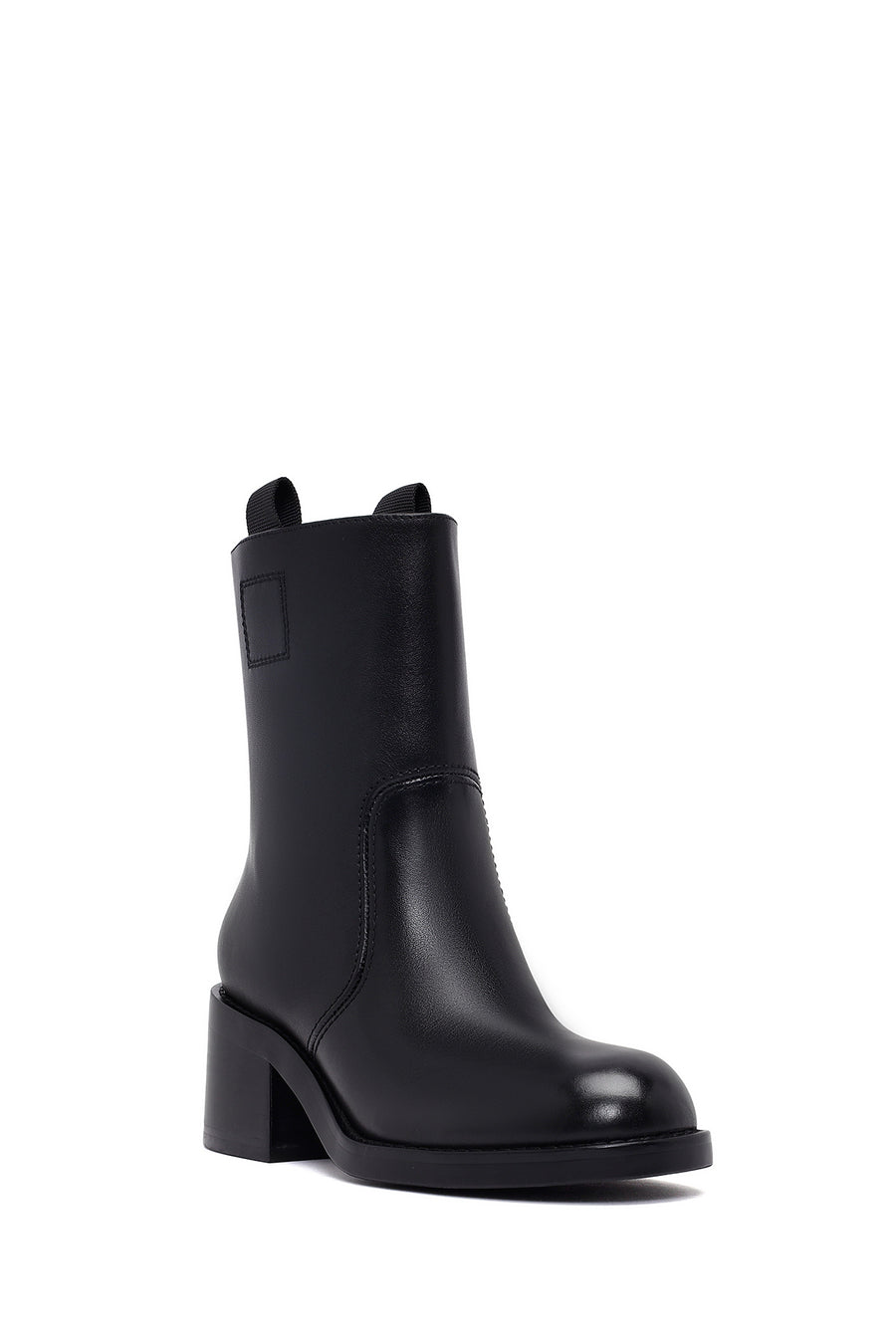 Women's Black Short Thick Heel Leather Boots