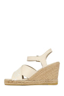 Woman Cream Ankle-Buckle Wedge-Heel Leather Espadrille Sandals | Derimod