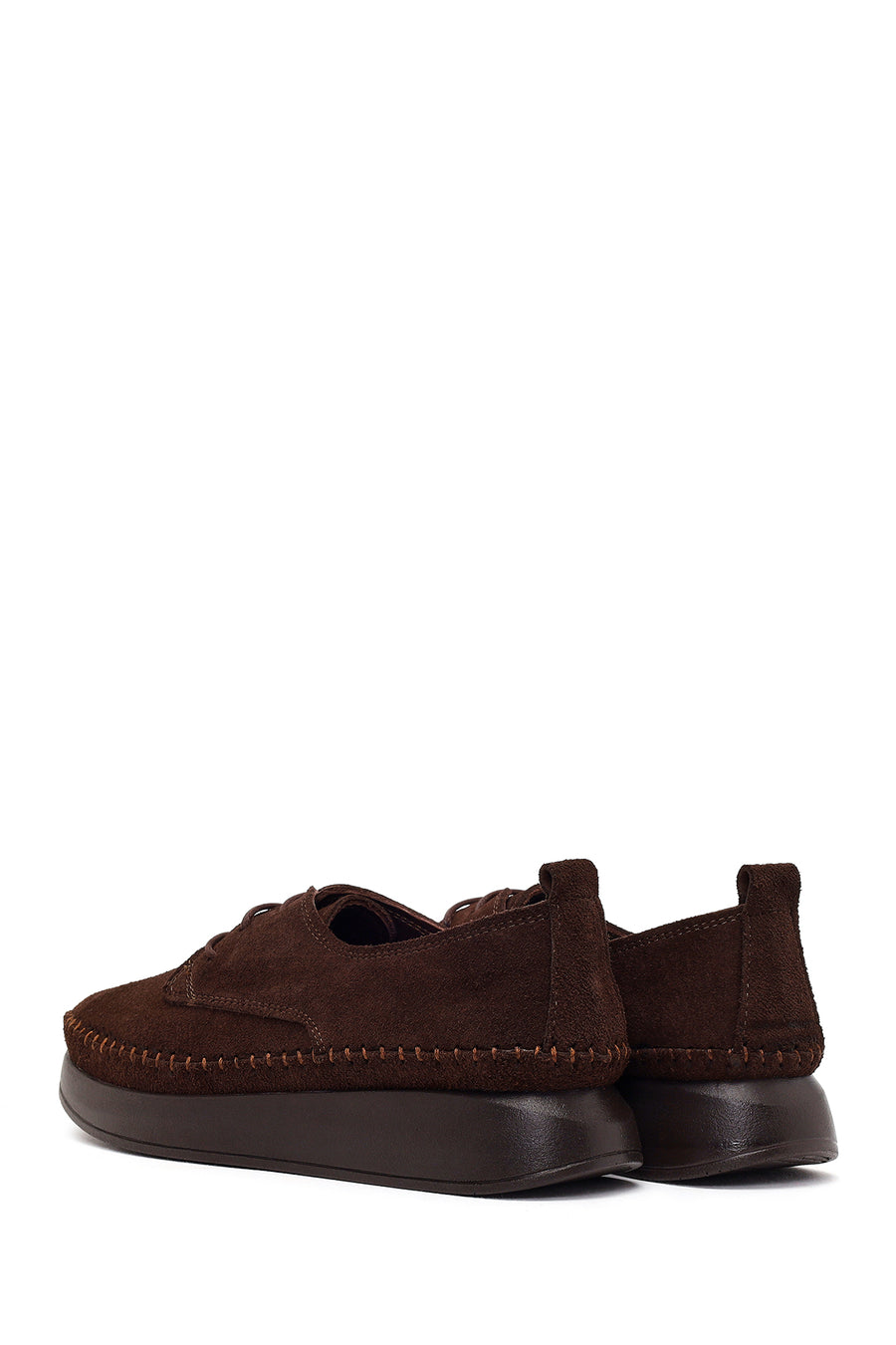 Woman Brown Lace-Up Thick-Soled Suede Comfort Shoes