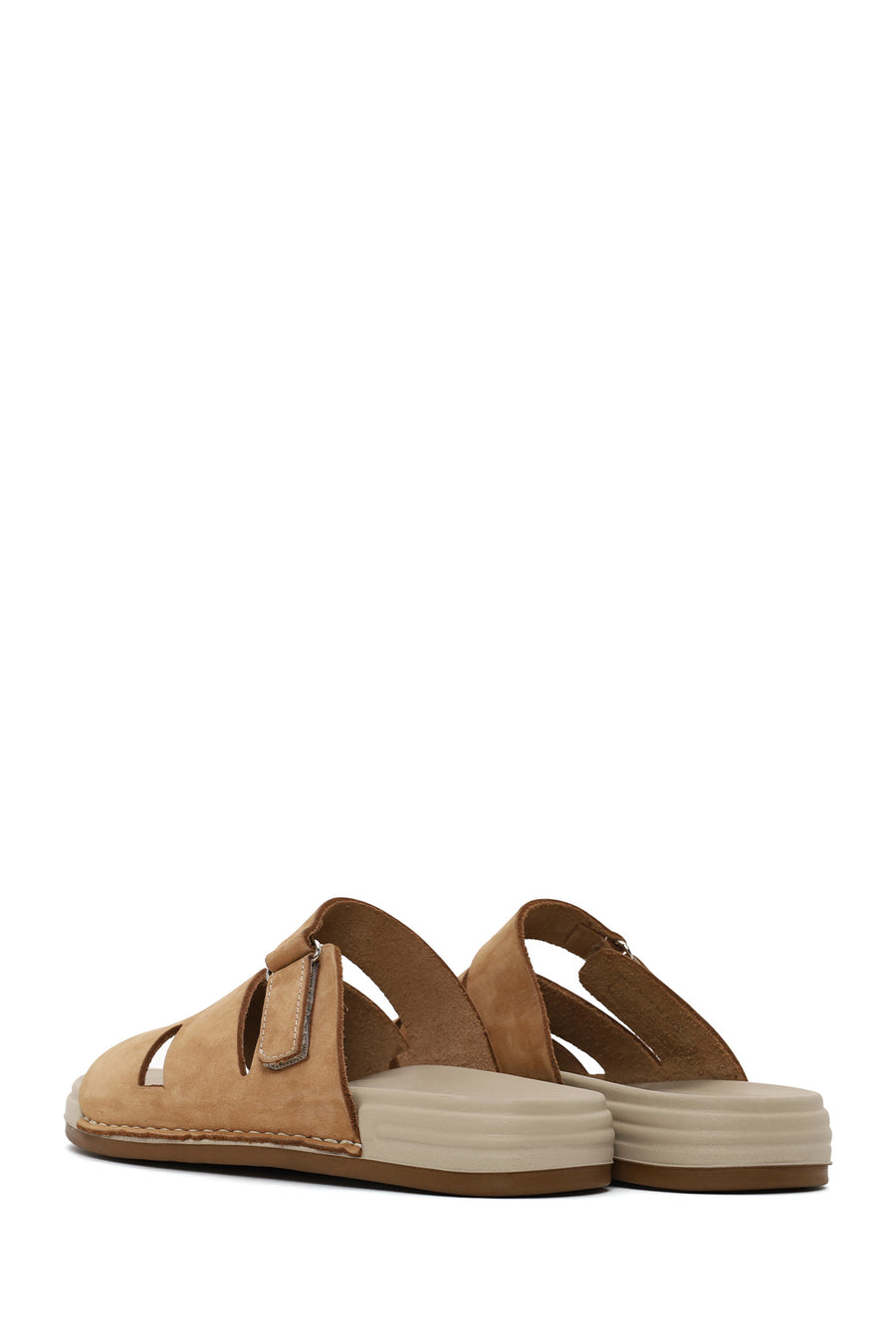 Woman Beige Strappy Nubuck Leather Slipper