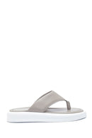 Women's Gray Leather Flip-Flop Comfort Slippers | Derimod