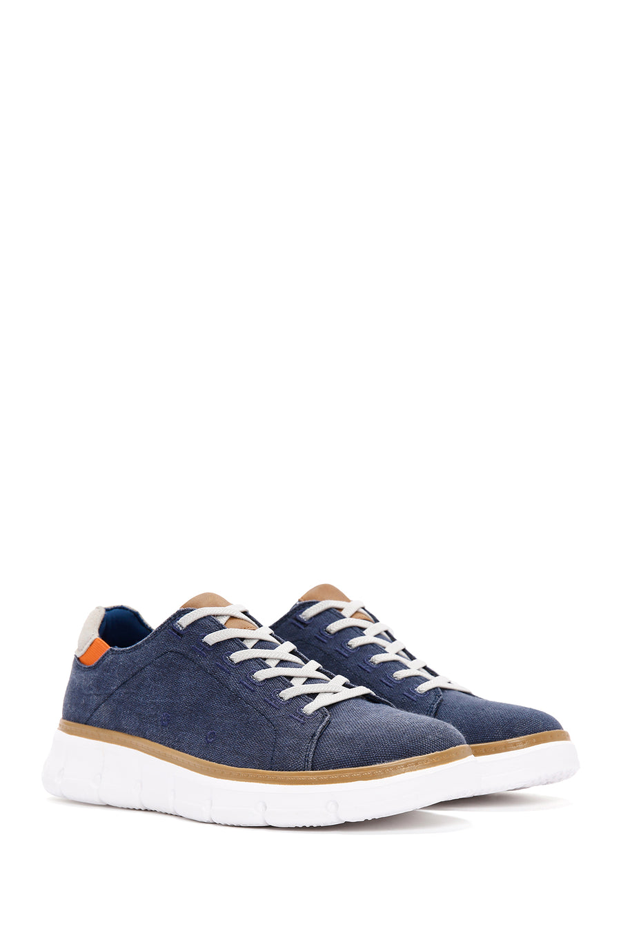 Erkek Lacivert Bağcıklı Kalın Tabanlı Kumaş Sneaker