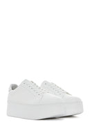 Women's White Lace-up Thick-Sole Leather Sneaker | Derimod