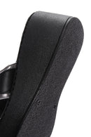 Women's Black Leather Wedge Heel Comfort Slippers | Derimod