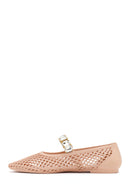 Women's Beige Jelly Ballet Flats with Rhinestones | Derimod