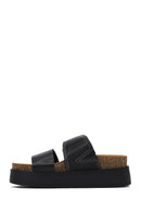 Women's Black Buckled Thick-Soled Leather Slippers | Derimod